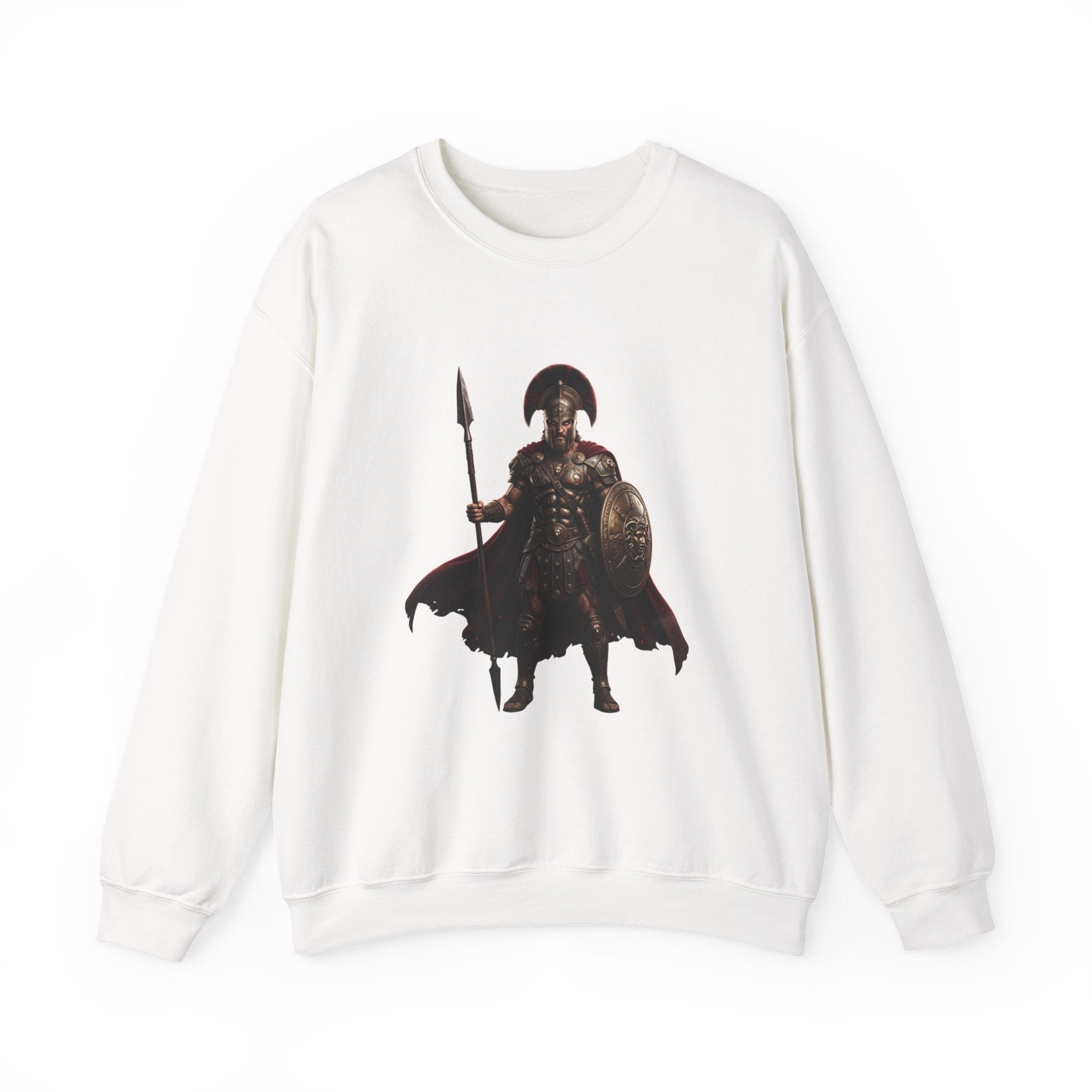 Spartan Warrior Crewneck Sweatshirt — Chez Cares Crest Back Graphic