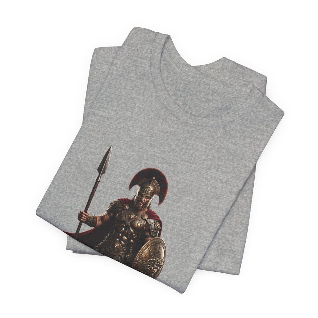 Spartan Warrior Graphic Tee - Ancient Greek Helmet & Spear Shirt