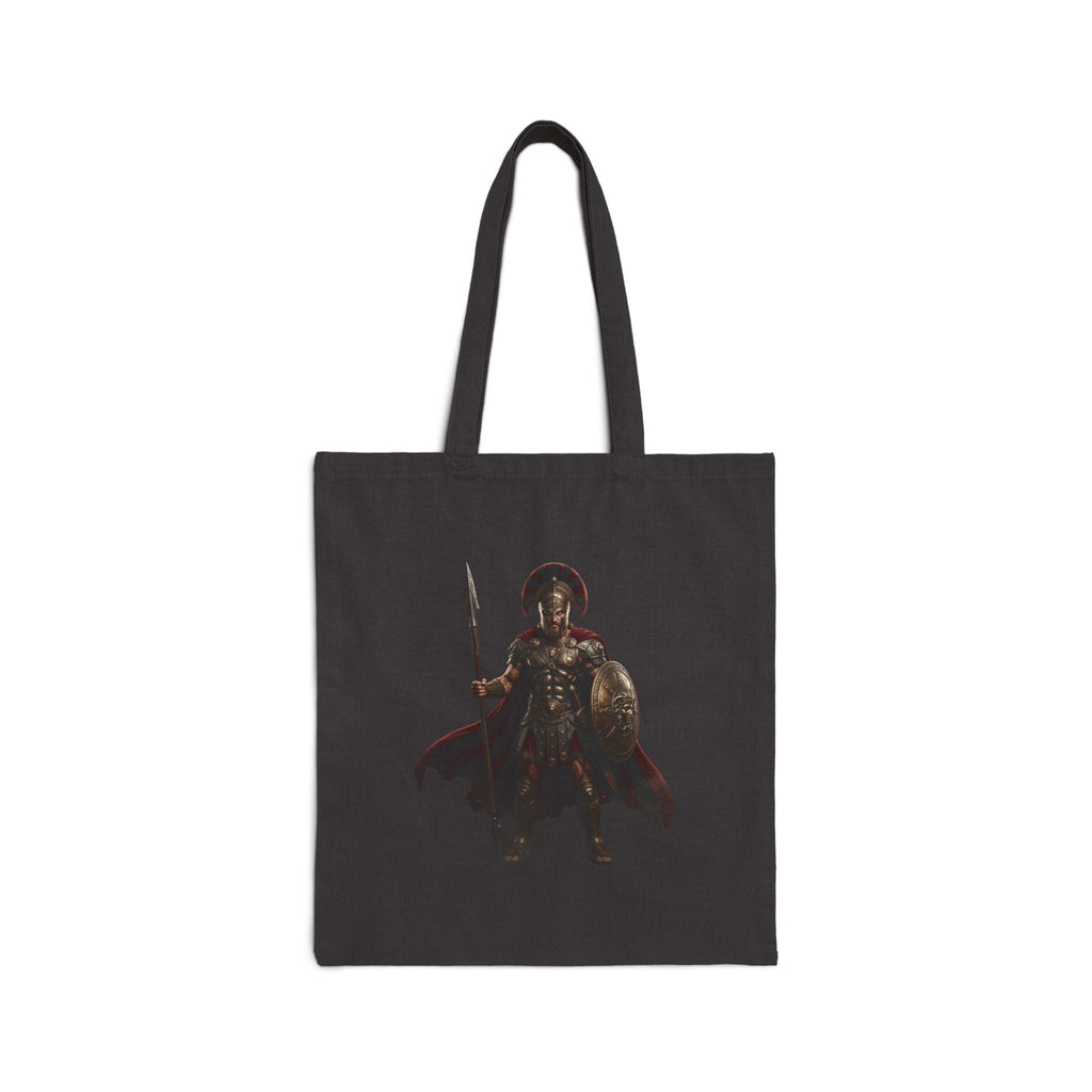 Spartan Warrior Canvas Tote Bag – Ancient Spartan Helmet & Spear Silhouette