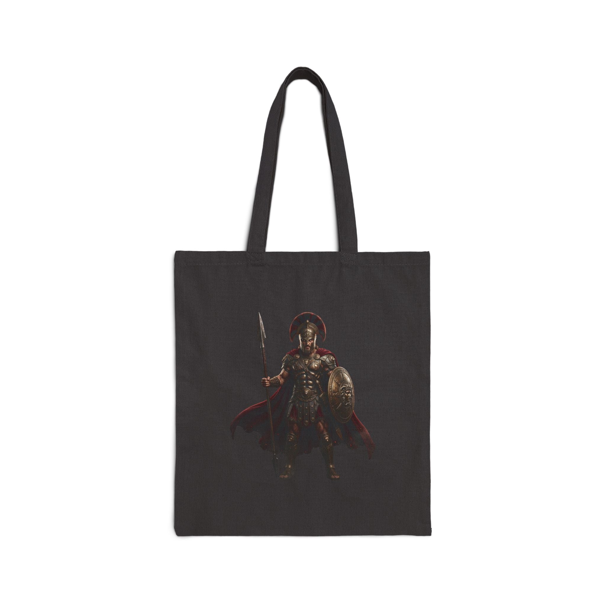 Spartan Warrior Canvas Tote Bag – Ancient Spartan Helmet & Spear Silhouette