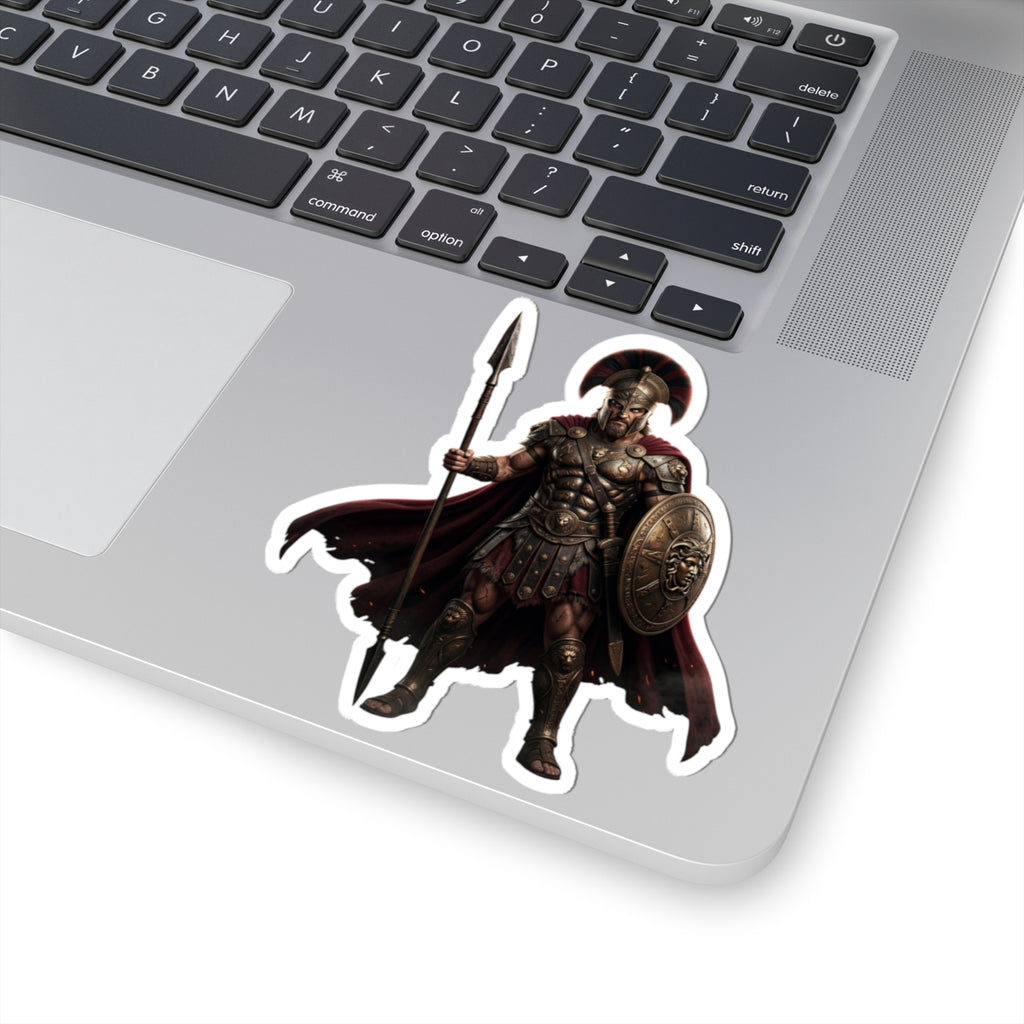 Spartan Warrior Kiss-Cut Sticker — Ancient Soldier Helmet & Spear Decal