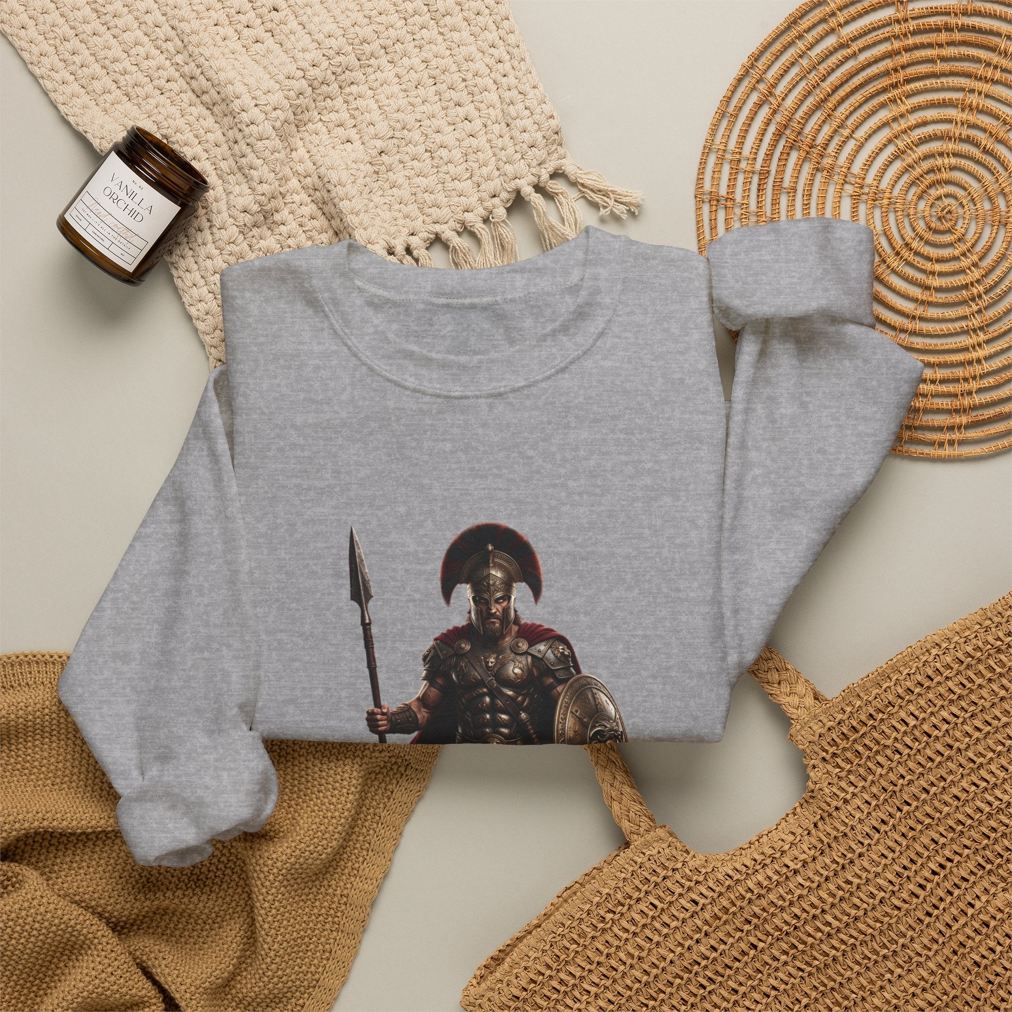 Spartan Warrior Crewneck Sweatshirt — Ancient Greek Soldier Graphic