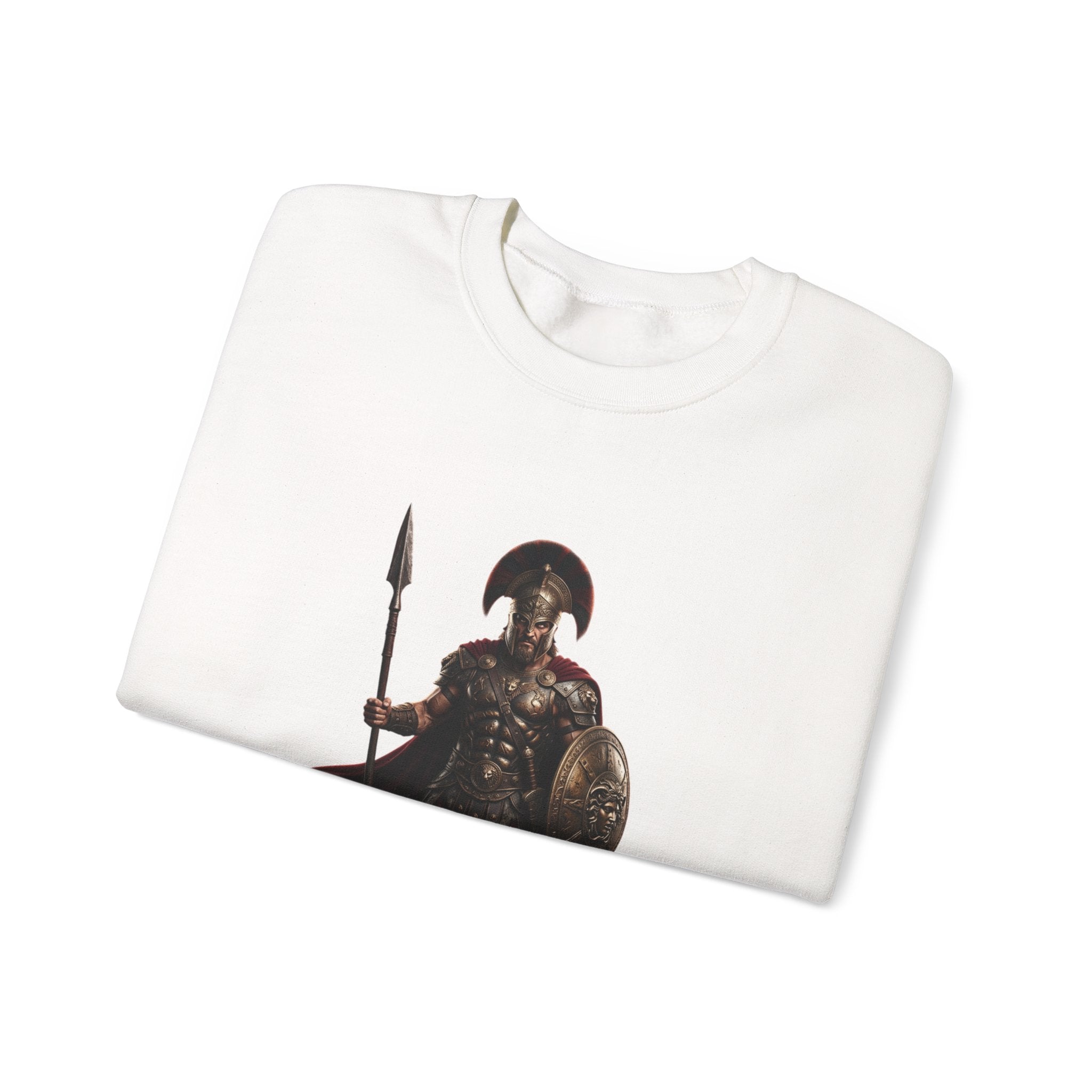 Spartan Warrior Crewneck Sweatshirt — Chez Cares Crest Back Graphic