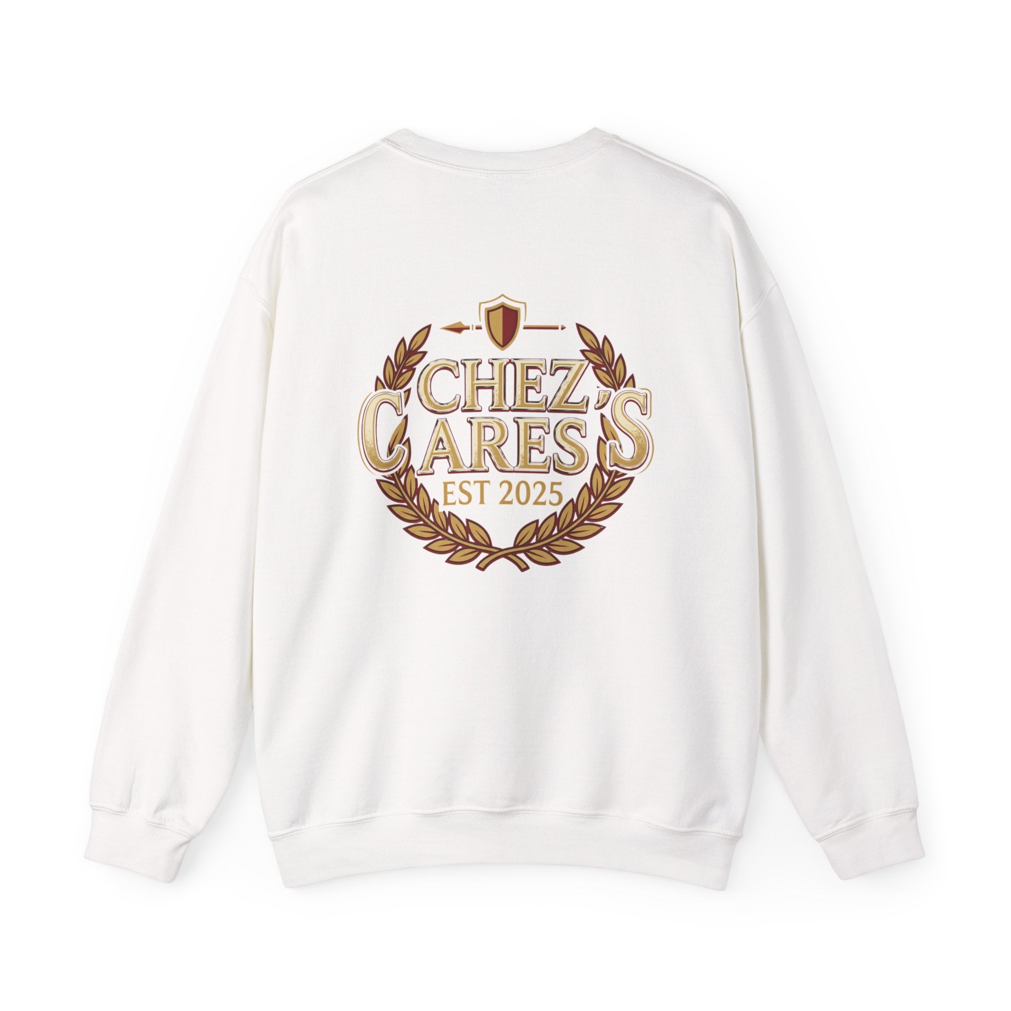 Spartan Warrior Crewneck Sweatshirt — Chez Cares Crest Back Graphic