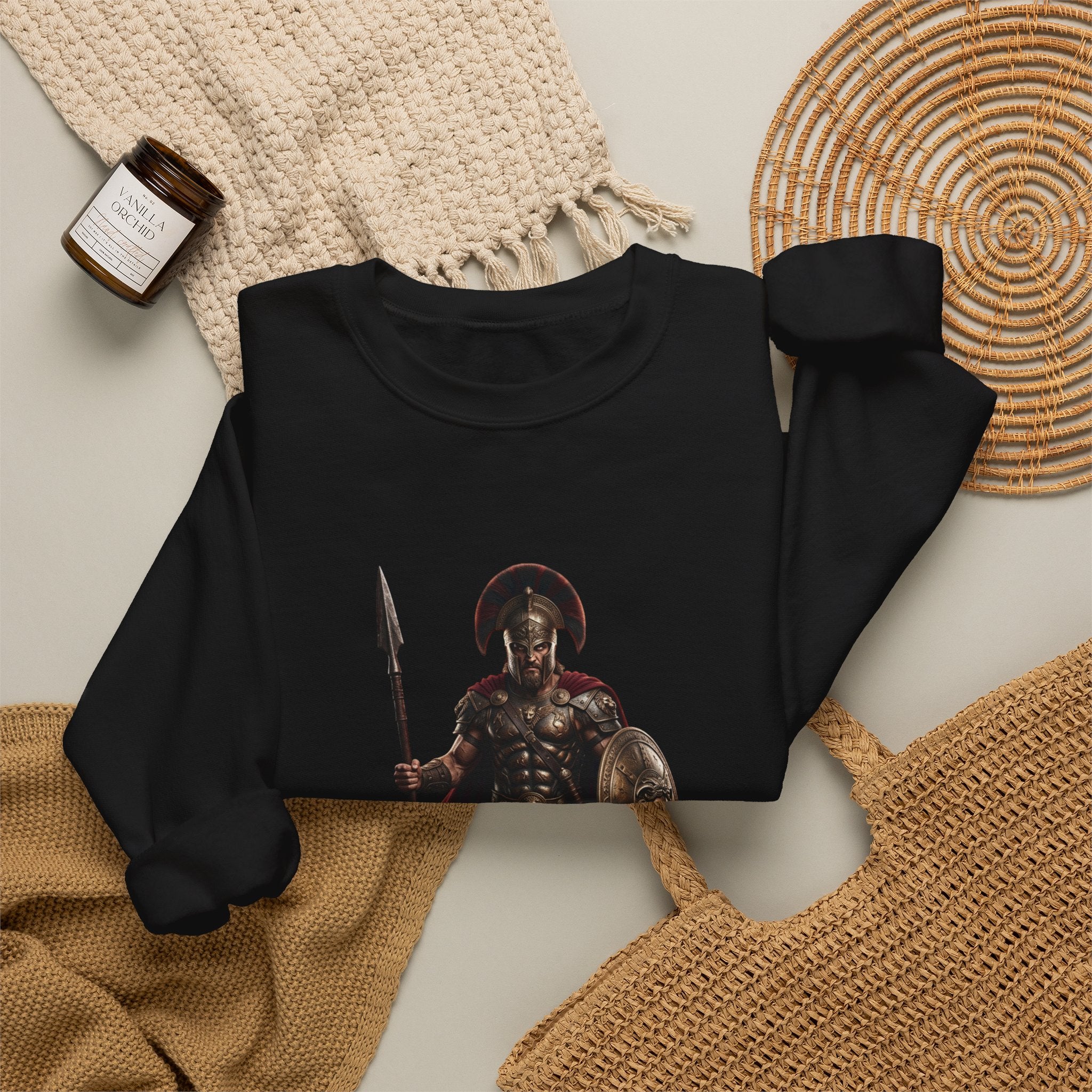 Spartan Warrior Crewneck Sweatshirt — Ancient Greek Soldier Graphic