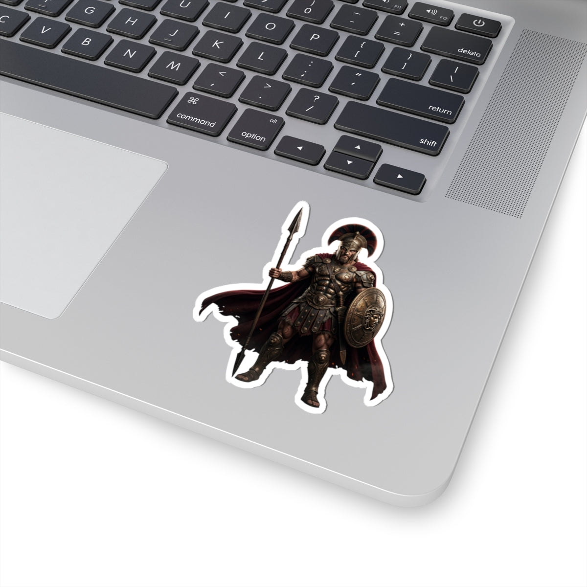 Spartan Warrior Kiss-Cut Sticker — Ancient Soldier Helmet & Spear Decal