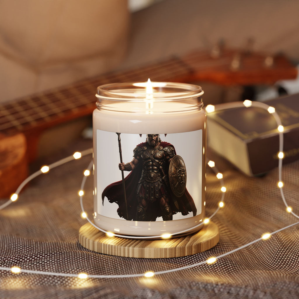 Warrior Spartan Soy Candle — 9oz Scented Jar (Mythic Armor Design)