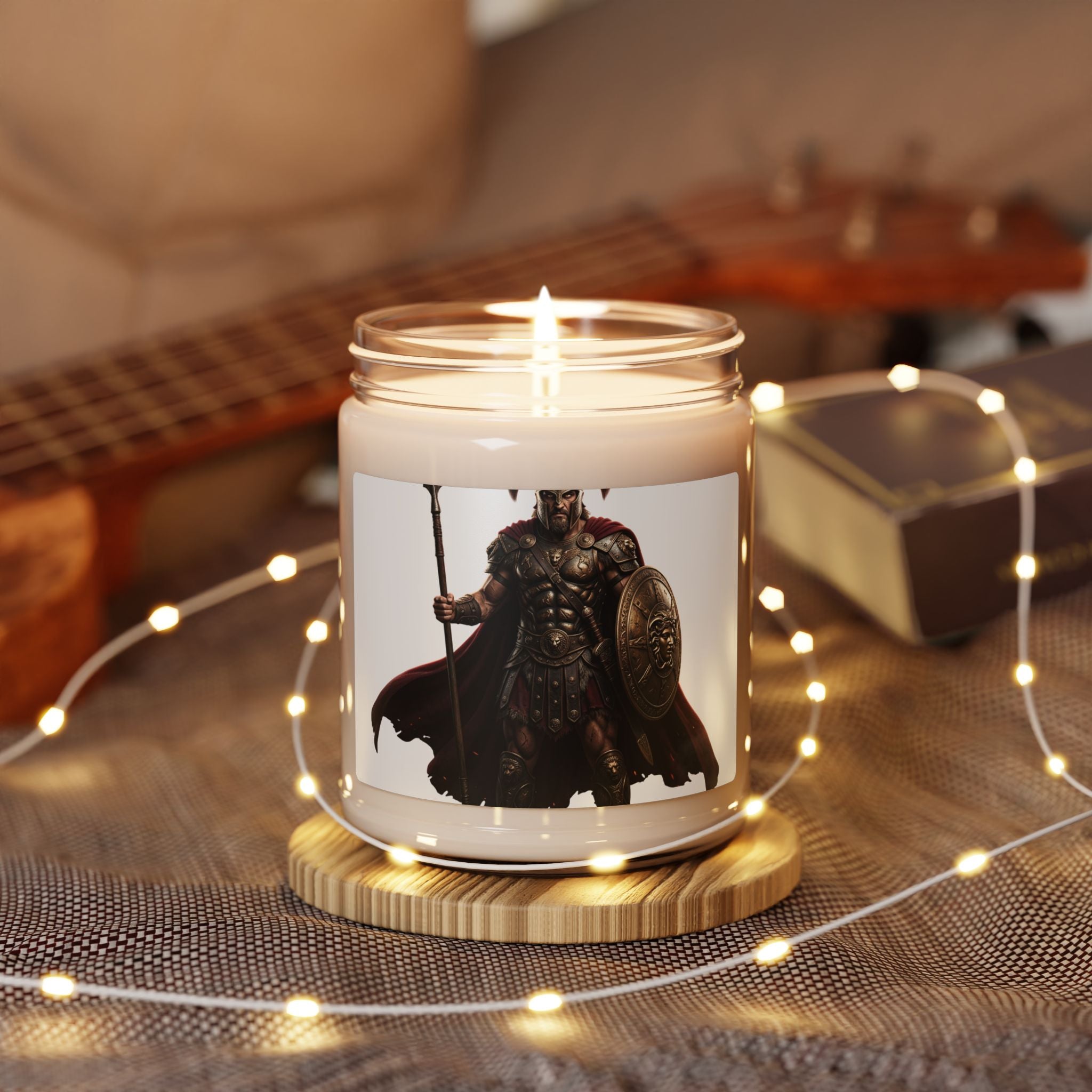 Warrior Spartan Soy Candle — 9oz Scented Jar (Mythic Armor Design)