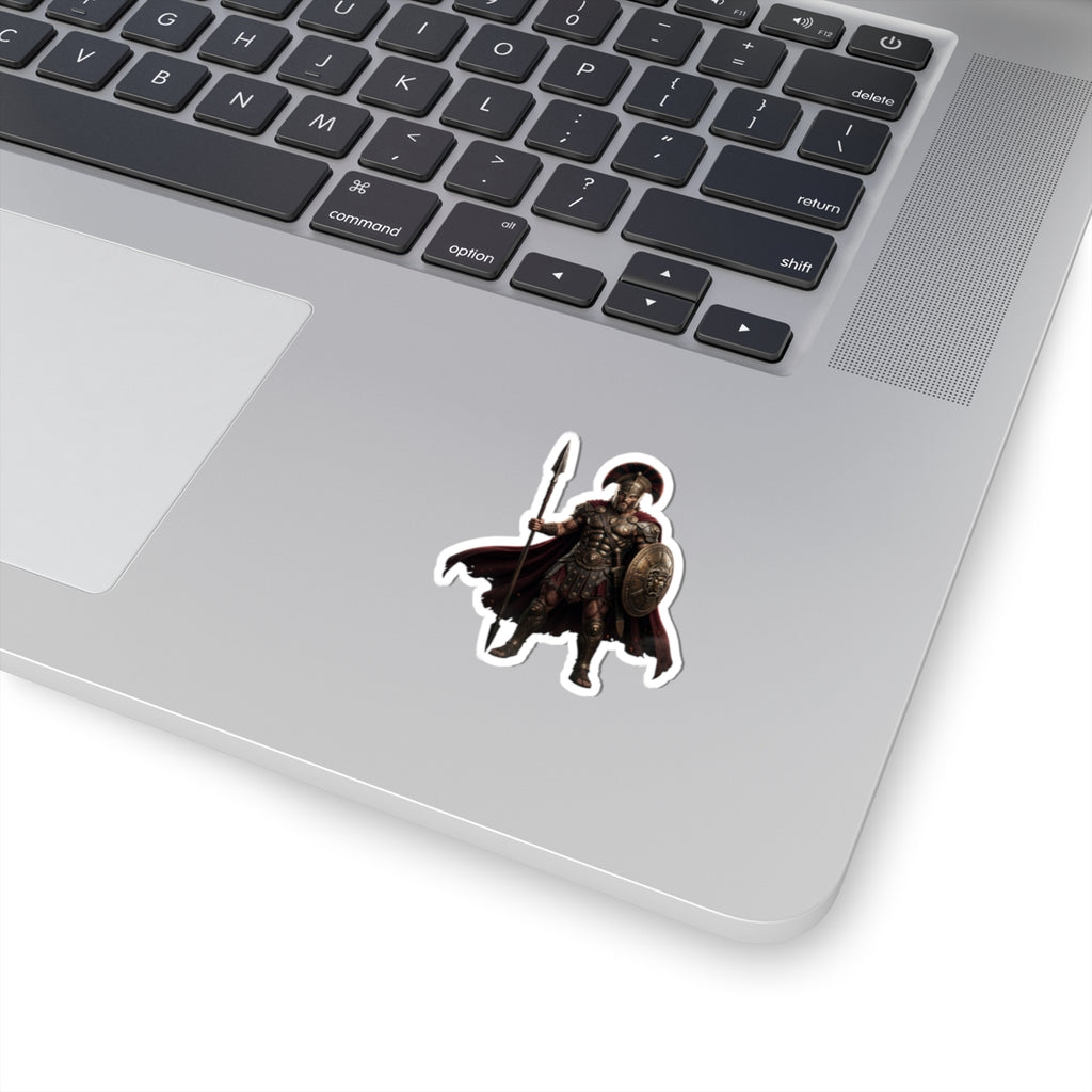 Spartan Warrior Kiss-Cut Sticker — Ancient Soldier Helmet & Spear Decal