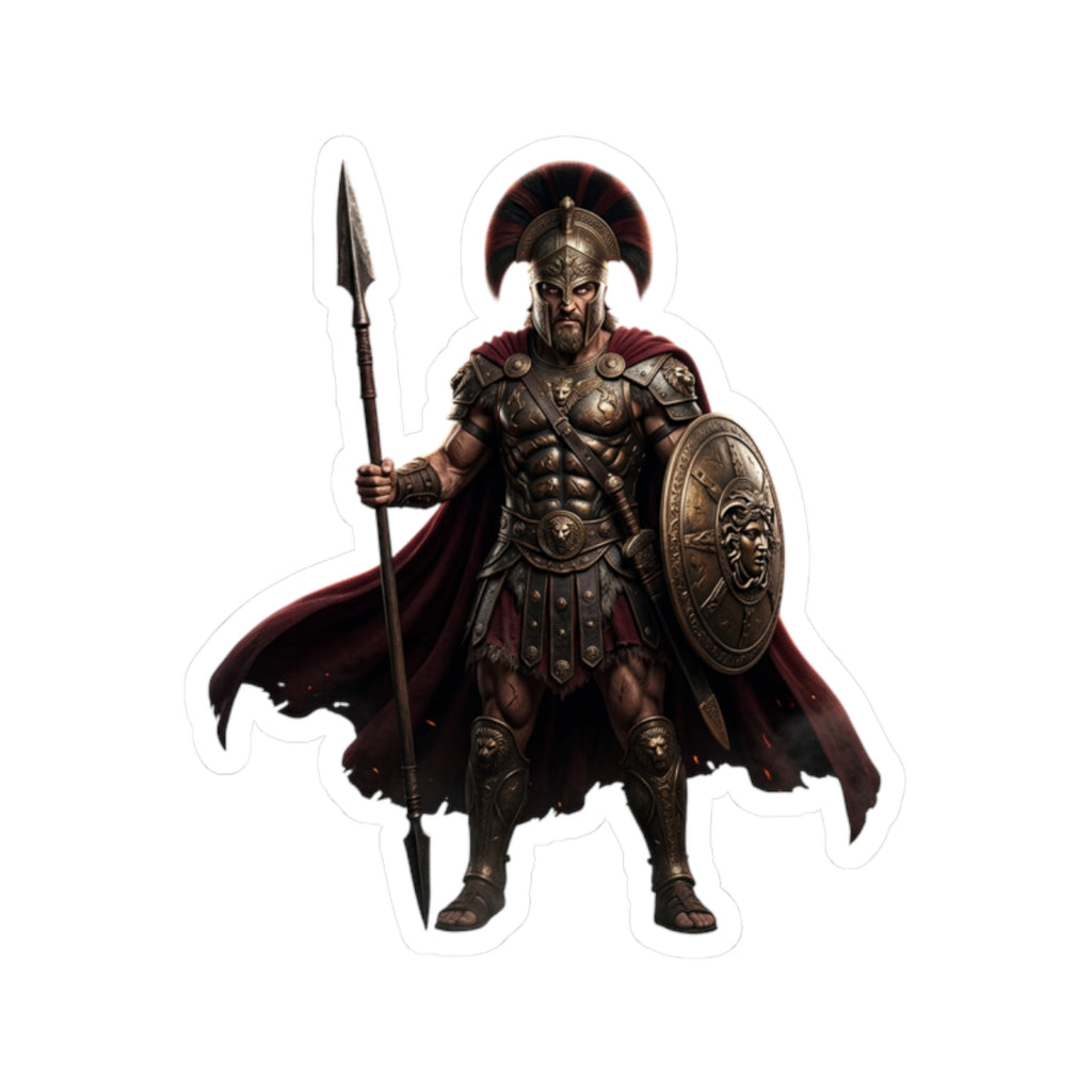 Spartan Warrior Kiss-Cut Sticker — Ancient Soldier Helmet & Spear Decal