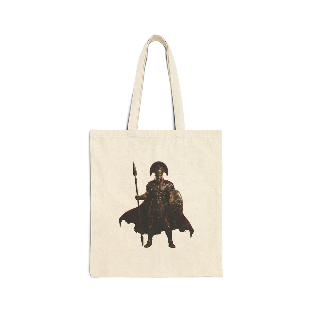 Spartan Warrior Canvas Tote Bag – Ancient Spartan Helmet & Spear Silhouette