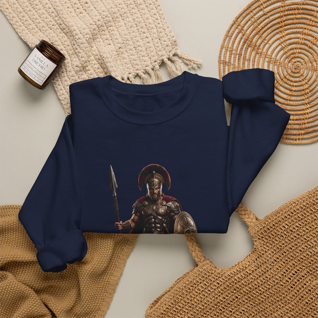Spartan Warrior Crewneck Sweatshirt — Ancient Greek Soldier Graphic