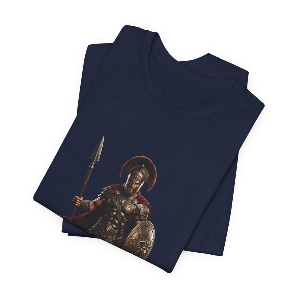Spartan Warrior Graphic Tee - Ancient Greek Helmet & Spear Shirt